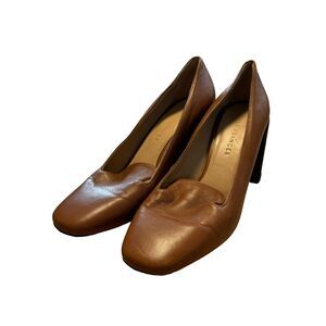 Dear‎ Frances Chunky Loafer Heels 38 Tan Leather